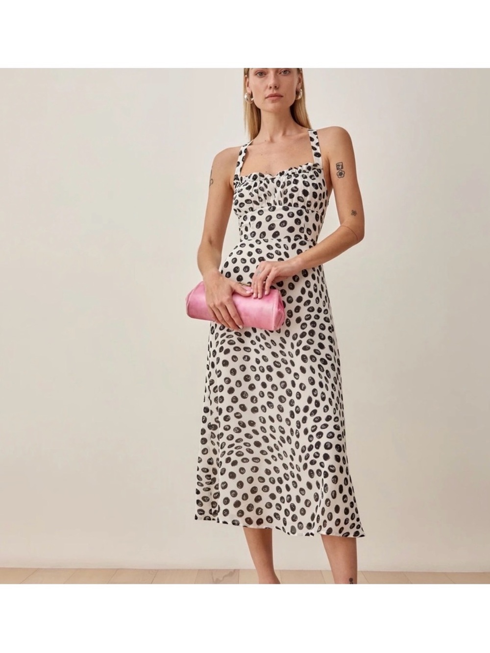 Reformation Callan Dress - Black and White Polka dot midi dress NWT